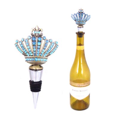 1005-TQ - TURQUOISE STONE WINE STOPPER / W CROWN DESIGN